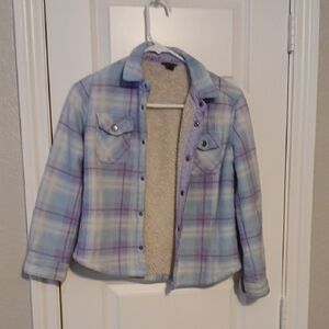 Eddie Bauer Kids Plaid Jean Jacket in Blue and Purple